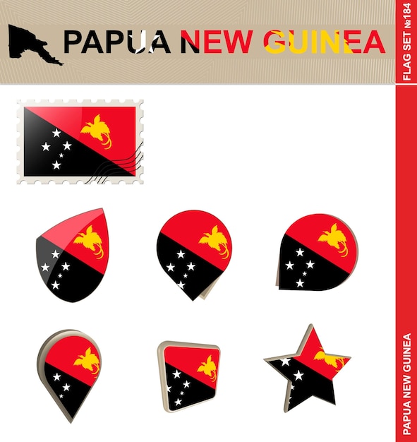Zestaw Flag Papui Nowej Gwinei Zestaw Flag 184 Wektor