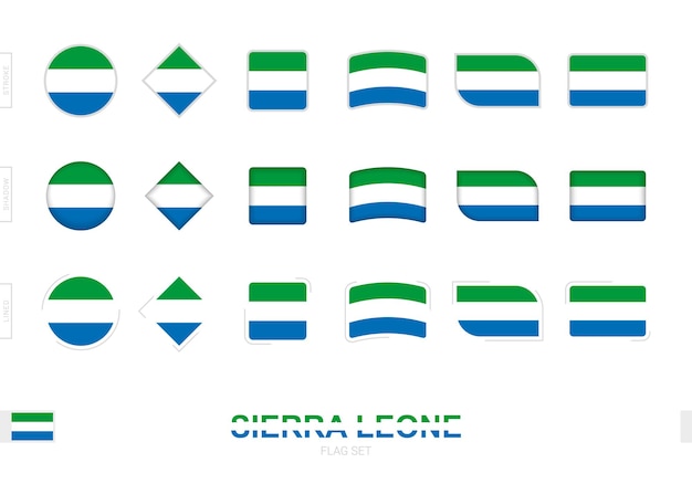 Plik wektorowy zestaw flag sierra leone, proste flagi sierra leone z trzema różnymi efektami.