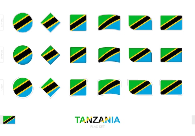 Zestaw Flag Tanzanii, Proste Flagi Tanzanii Z Trzema Różnymi Efektami.