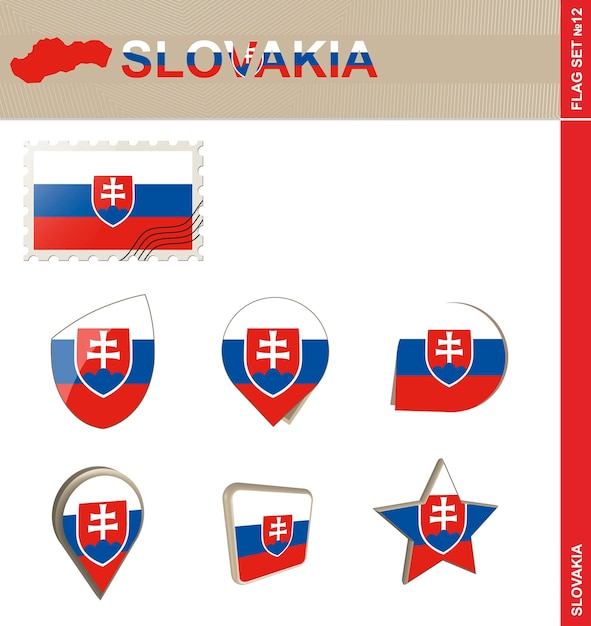 Zestaw Flagi Słowacji Zestaw Flag 12 Wektor