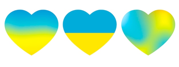 Zestaw flagi Ukrainy w kształcie serca Pojęcie pokoju na Ukrainie Ilustracja wektorowa na białym tle