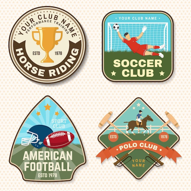 Plik wektorowy zestaw futbolu amerykańskiego piłka nożna polo i łatka haftu klubu jeździeckiego vector