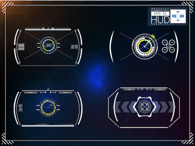Zestaw Futurystyczny Niebieski Infografiki Jako Wyświetlacz Head-up. Wyświetlaj Elementy Nawigacyjne Dla Sieci I Aplikacji. Futurystyczny Interfejs Użytkownika. Wirtualna Grafika.