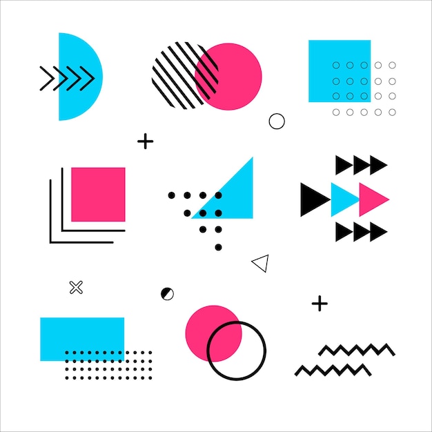 zestaw geometrycznych elementów projektu memphis