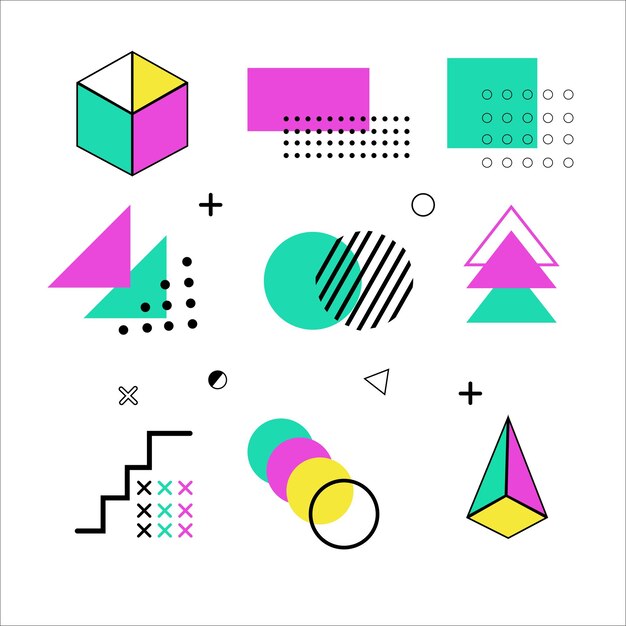 zestaw geometrycznych elementów projektu memphis