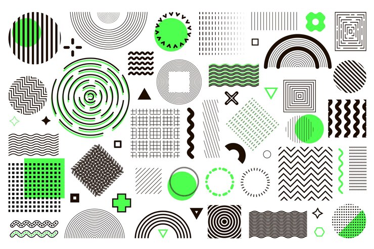 Zestaw geometrycznych kształtów wektorowych Elementy ulotek internetowych baner plakat lub ulotka na sprzedaż Kolekcja retro kształtów vintage wystrój półtonów i kolorowych plam z grafiką xA