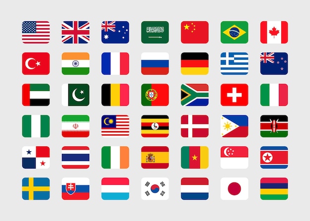 Zestaw gigantycznej kolekcji flag krajów świata