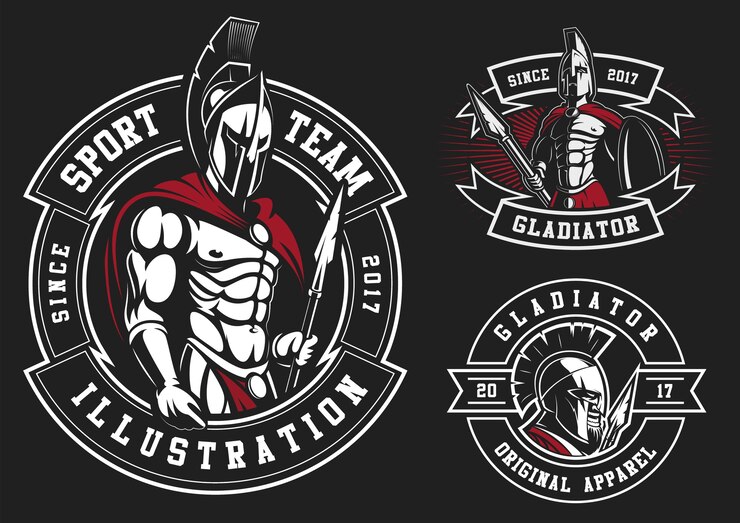 Zestaw gladiatorów na czarnym tle. Wszystkie elementy są na osobnej warstwie.