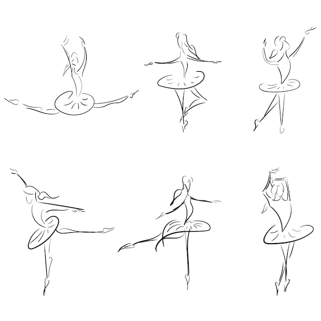 Zestaw Graficznych, Ręcznie Rysowanych Balerin W Różnych Tanecznych Pozach Grafika Vector