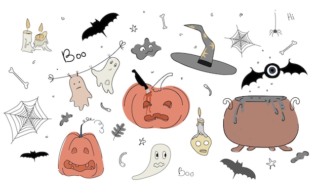 Zestaw Halloween Ilustracja Wektorowa Z Pajęczynami Poik Kocioł Dyni Eliksirów Duchów