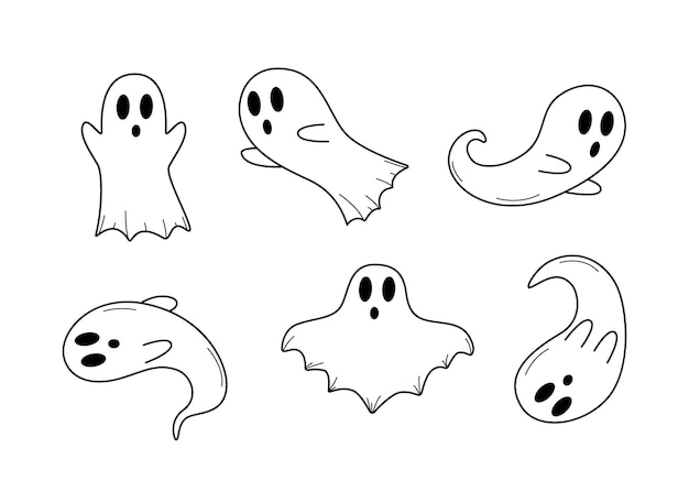 Zestaw Halloween z kreskówkami nawiedzony ilustracją wektorową uroczych postaci duchów