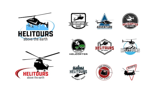 Zestaw Helikopter Logo Projektuje Odznakę Szablon Wektora