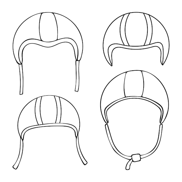 Plik wektorowy zestaw hełmów do skuterów sztuka linia ochronna hełm motocyklowy ręcznie narysowana ilustracja doodle