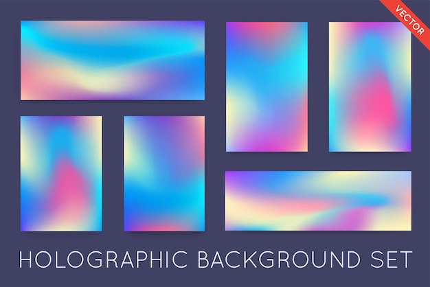 Zestaw holograficzne modne tła. Może być używany do okładki, książki, druku, mody.