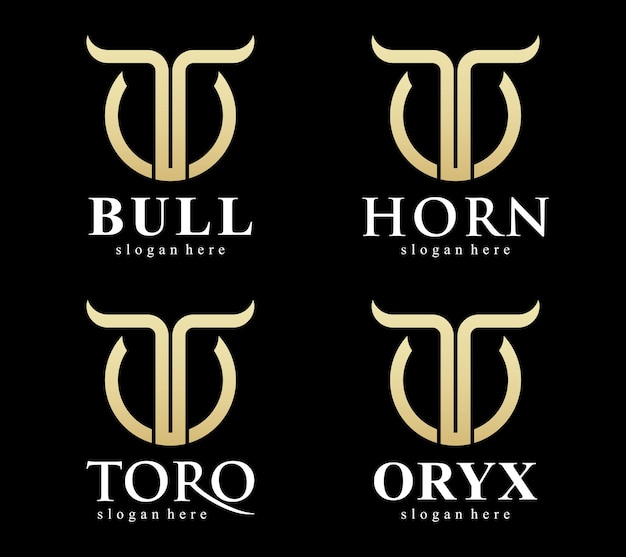 Zestaw Horn Bull Toro Oryx Byk Zodiak Styl Vintage Kwiecisty Logo Design Vector