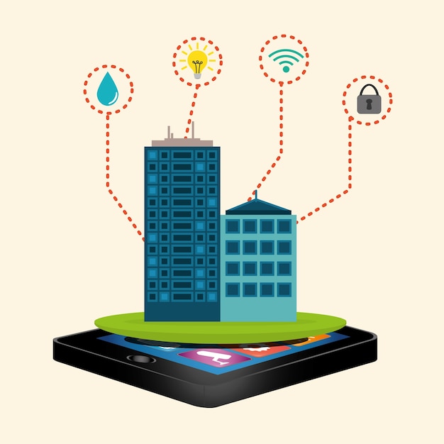 Plik wektorowy zestaw ikon aplikacji inteligentnego miasta budynku