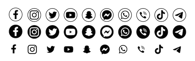 Zestaw ikon aplikacji społecznościowych Snapchat Instagram WhatsApp TikTok YouTube Vector Zaporoże Ukraina 15 grudnia 2021 r