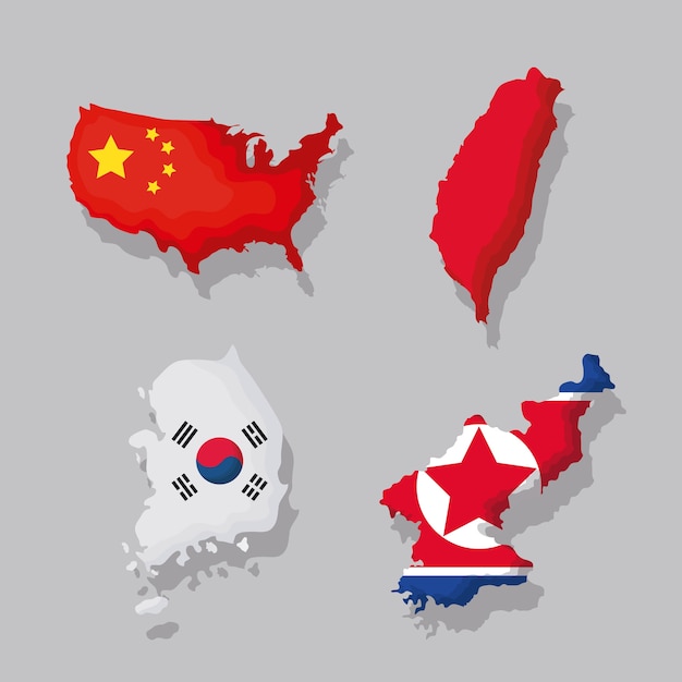 Zestaw ikon azjatyckich map i flag