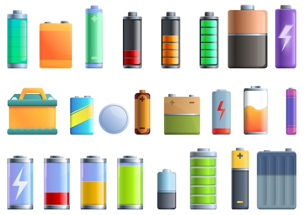 Plik wektorowy zestaw ikon baterii, stylu cartoon
