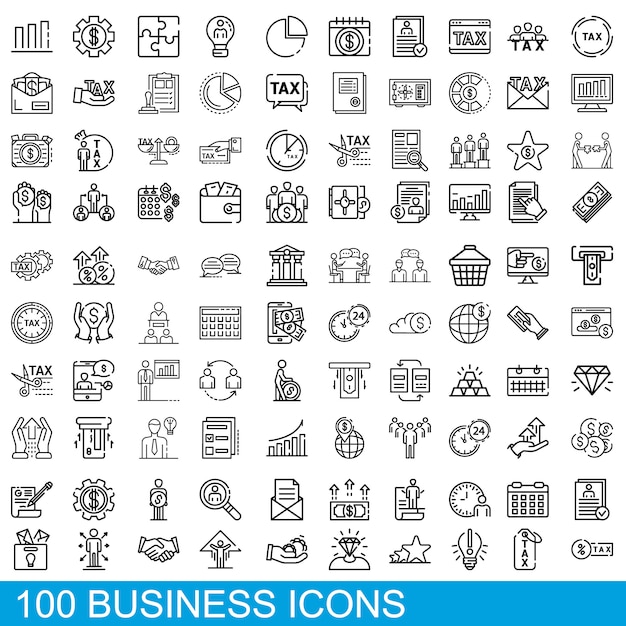 Plik wektorowy zestaw ikon biznesowych, styl konturu