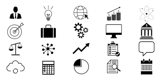 Zestaw Ikon Biznesowych. Wektor Zestaw Ikon Dla Finansów, Biznesu, Sukcesu, Marketingu. Ikona Informacji.