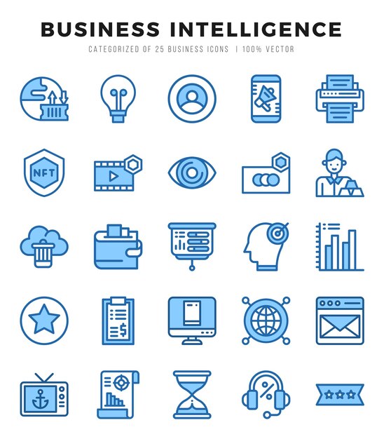 Zestaw ikon Business Intelligence Proste pakiet ikon w stylu artystycznym w dwóch kolorach
