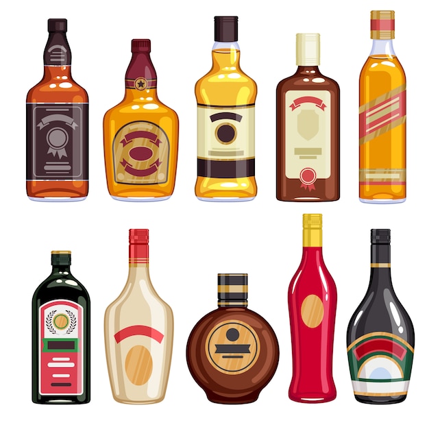 Plik wektorowy zestaw ikon butelek whisky i alkohol.