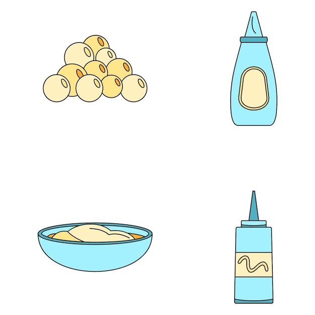 Plik wektorowy zestaw ikon butelki sosu z nasion musztardy ilustracja konturowa czterech ikon wektorowych butelki sosem z nasion mustardy cienka linia kolor płaski na białym