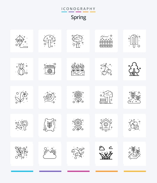 Zestaw ikon Creative Spring 25 OutLine, takich jak palisada lodów wiosennych w sezonie letnim
