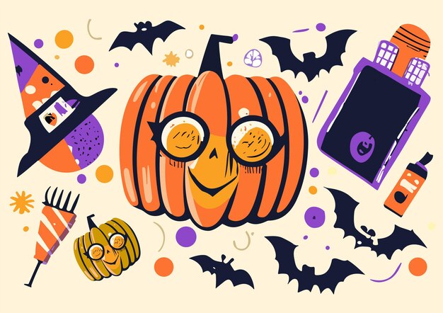 Zestaw Ikon Dyni Halloween Vintage śmieszne Dynie Na Białym Tle Ilustracja Wektora