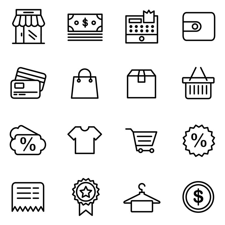 Zestaw ikon e-commerce, styl ikony konspektu