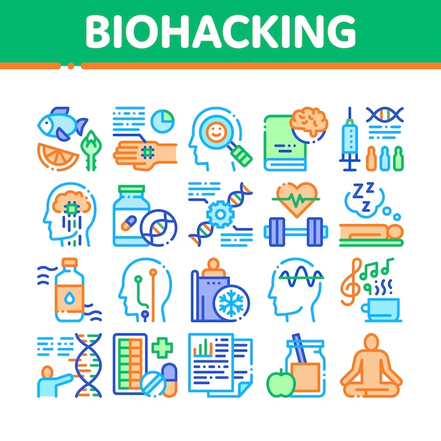 Zestaw Ikon Elementów Kolekcja Biohackowania