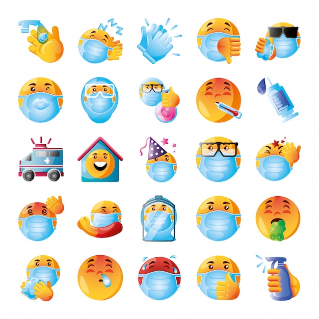 Plik wektorowy zestaw ikon emoji koronawirusa