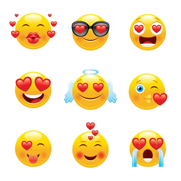 Zestaw ikon emoji miłości.