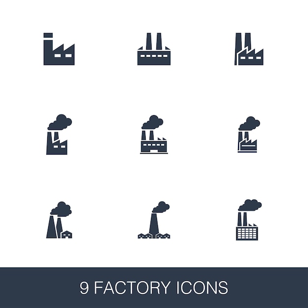 Zestaw Ikon Fabrycznych. Proste Znaki Glifów. Szablon Symbolu Fabryki. Uniwersalna Ikona Stylu, Może Być Używana W Interfejsie Internetowym I Mobilnym