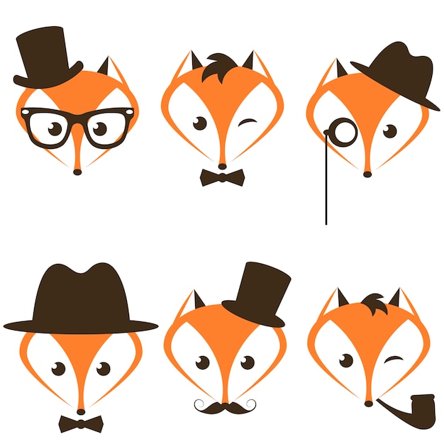 Zestaw Ikon Hipster Fox