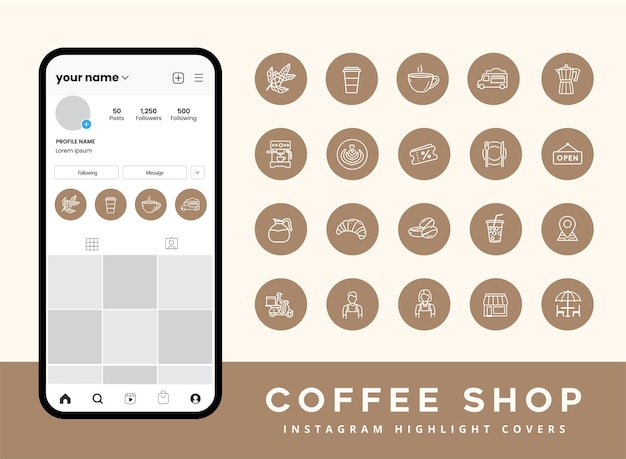Zestaw Ikon Kawiarni Do Okładek Na Instagram Story