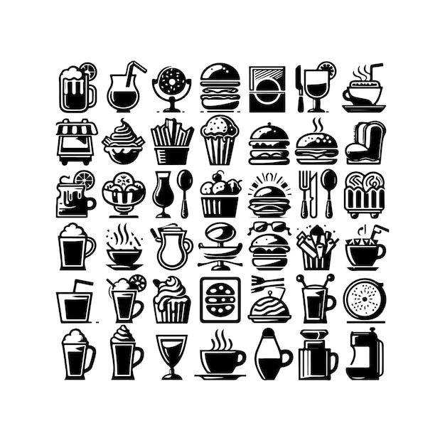 Zestaw ikon kawiarni, ikon restauracji, ikon jedzenia i napojów, ikon wektorowych ilustracji projektowych