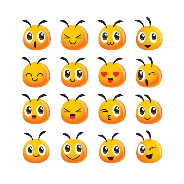 Zestaw Ikon Kolekcji Cute Emoji Pszczół Z Innym Wyrazem