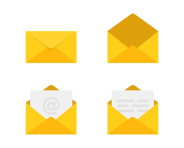 Zestaw ikon koperty poczty w płaski makieta składana i rozłożona koperta Poczta i e-mail Wiadomość e-mail wektor ilustracja na na białym tle