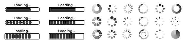 Zestaw Ikon ładowania ładowanie Kolekcji Ikon Paska Postępu Pobierz Ilustracji Wektorowych Postępu