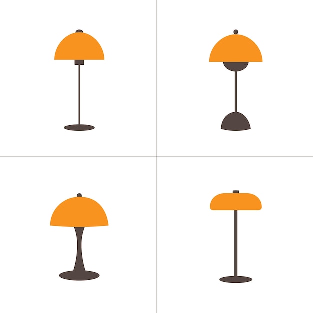Zestaw ikon lamp stołowych w stylu płaskim wykonany w wektorze
