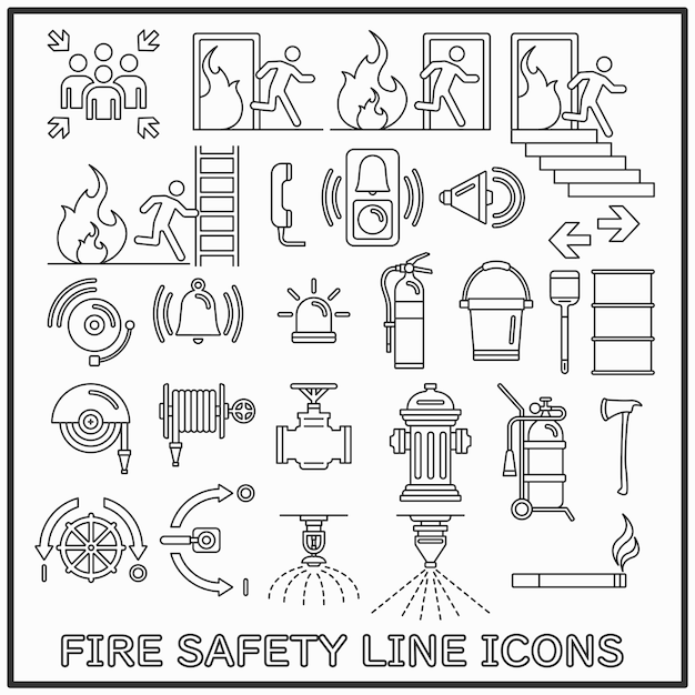 Zestaw Ikon Linii Bezpieczeństwa Pożarowego