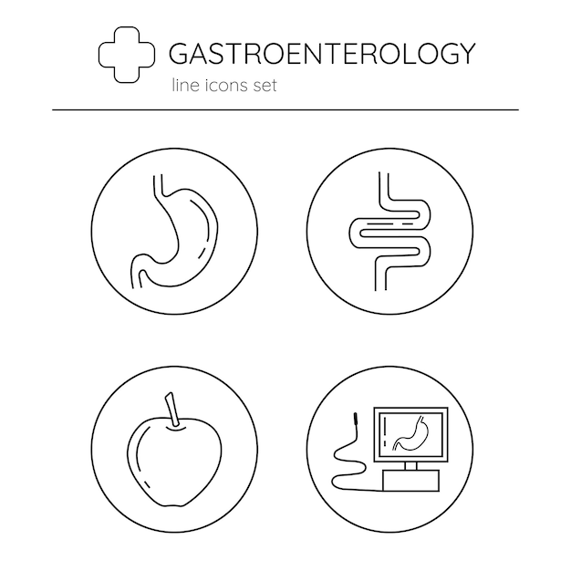 Plik wektorowy zestaw ikon linii gastroenterologii