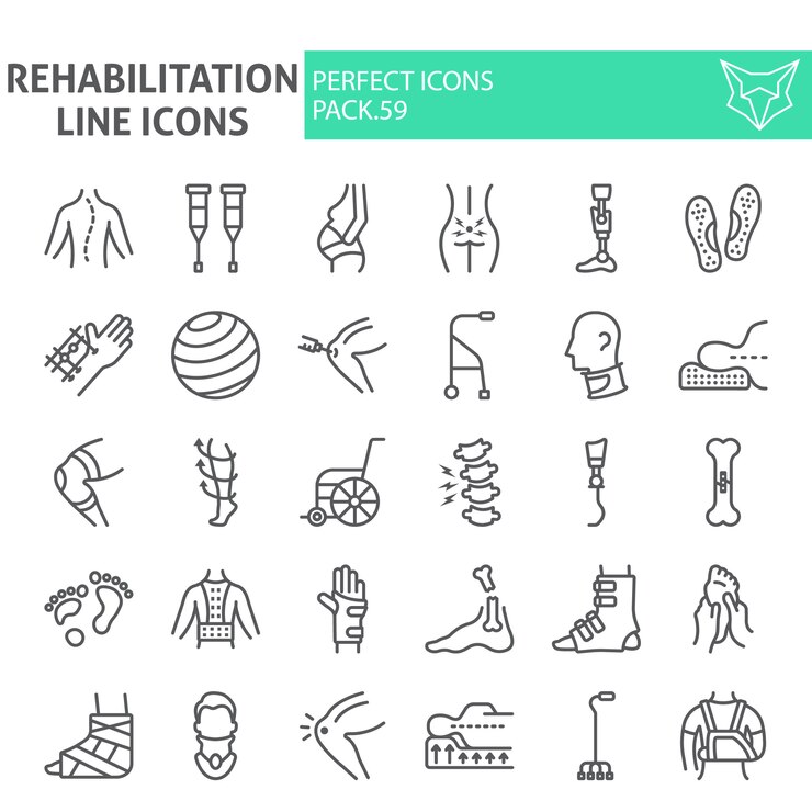 Zestaw ikon linii rehabilitacji