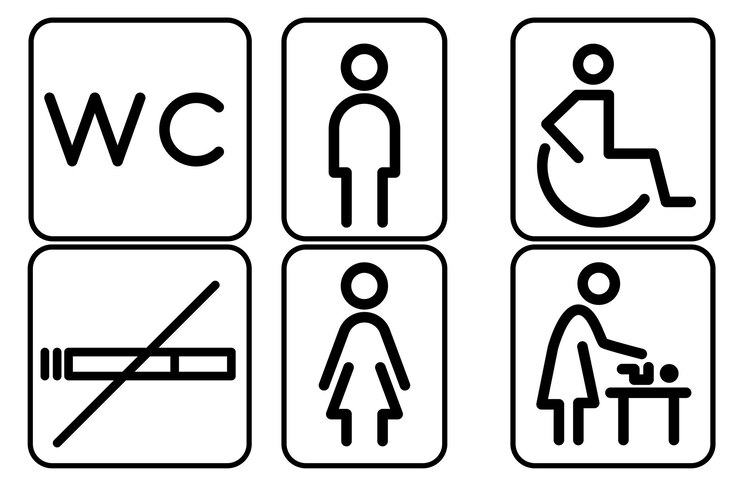 Wektor zestaw ikon linii toaletowej znak wc