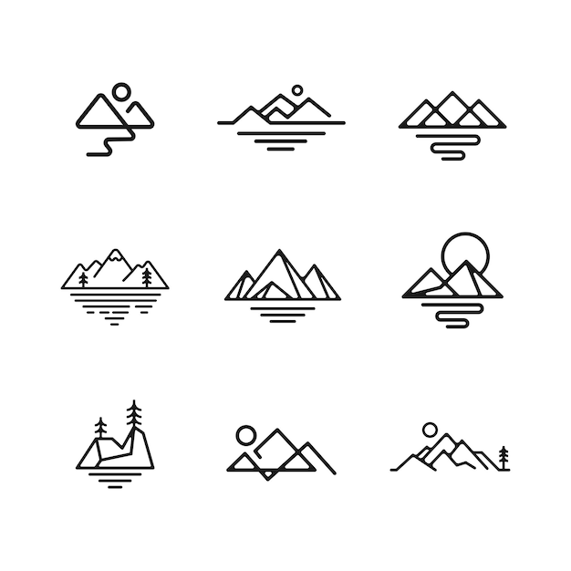 Zestaw Ikon Logo Linii Górskiej Zestaw Ilustracji Wektorowej Geometrycznego Wzgórza