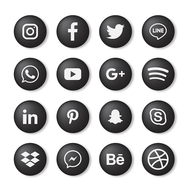 Zestaw Ikon Mediów Społecznościowych. Facebook, Twitter, Instagram, Youtube, Linkedin, Wechat, Google Plus, Pinterest, Snapchat Na Białym Tle.