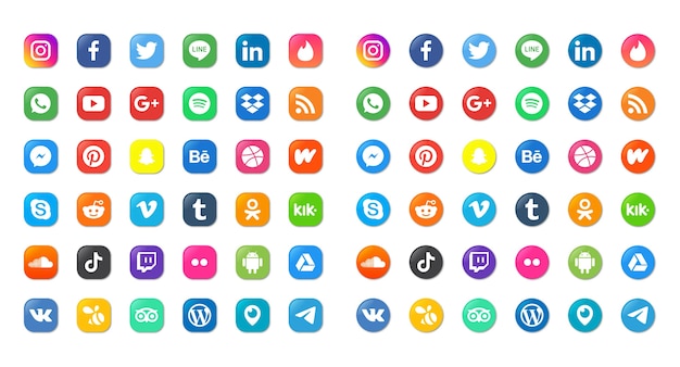zestaw ikon mediów społecznościowych na białym tle