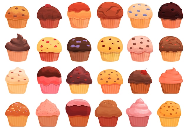 Zestaw Ikon Muffin. Kreskówka Zestaw Ikon Wektorowych Muffin Do Projektowania Stron Internetowych